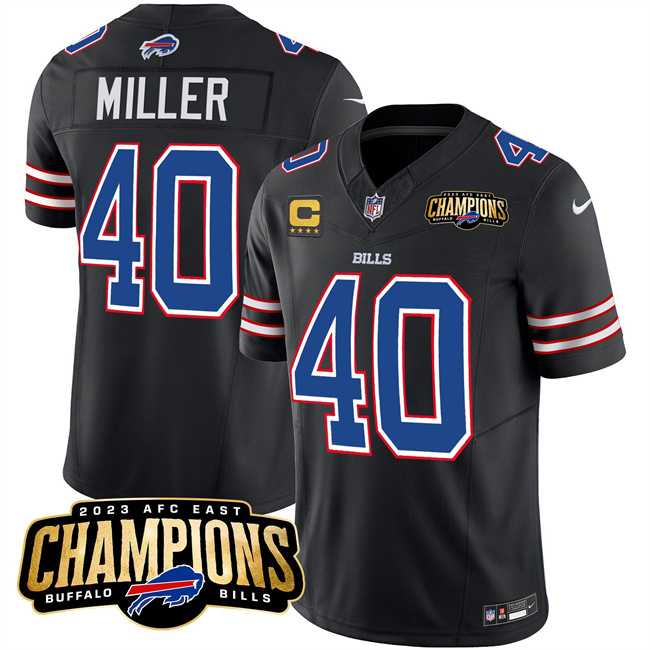 Men & Women & Youth Buffalo Bills #40 Von Miller Black 2023 F.U.S.E. AFC East Champions With 4-star C Ptach Stitched Jersey
